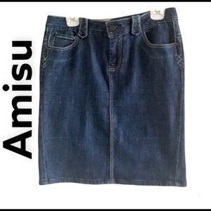 AMISU dark wash midi length Jean skirt size EU40
